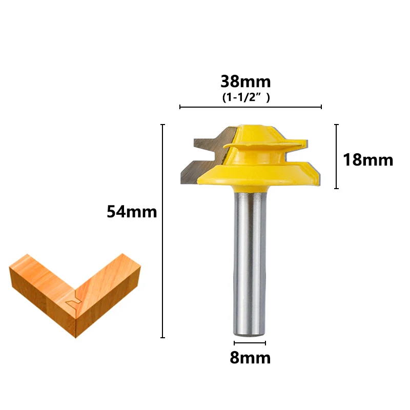 XCAN 45 Grad Lock Gehrung Router Bit Zapfen Router Bit 8mm Schaft Für Holzbearbeitung Werkzeuge Hartmetall Router Bits Holz fräser – Detail 8