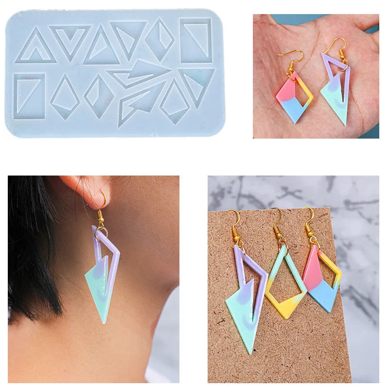 DIY Diamond Shaped Triangle Earrings Crystal Epoxy Resin Mold Earrings Pendant Jewelry Making Silicone Mold