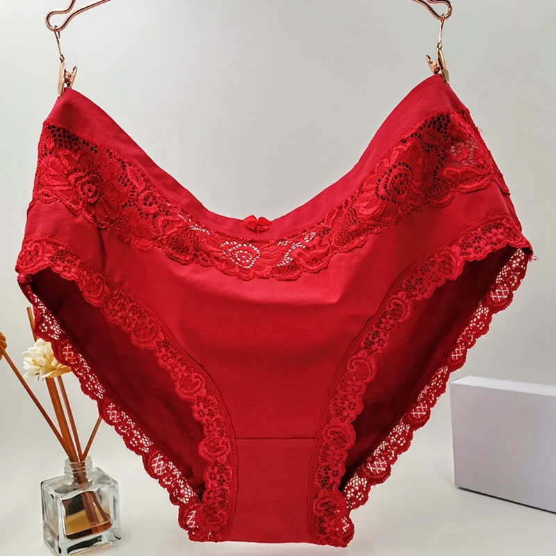 Women\'s Panties Breathable Cotton Underwears Plus Size  Big Size Sexy Lace Lingeries Hollow Flowers Knickers Briefs