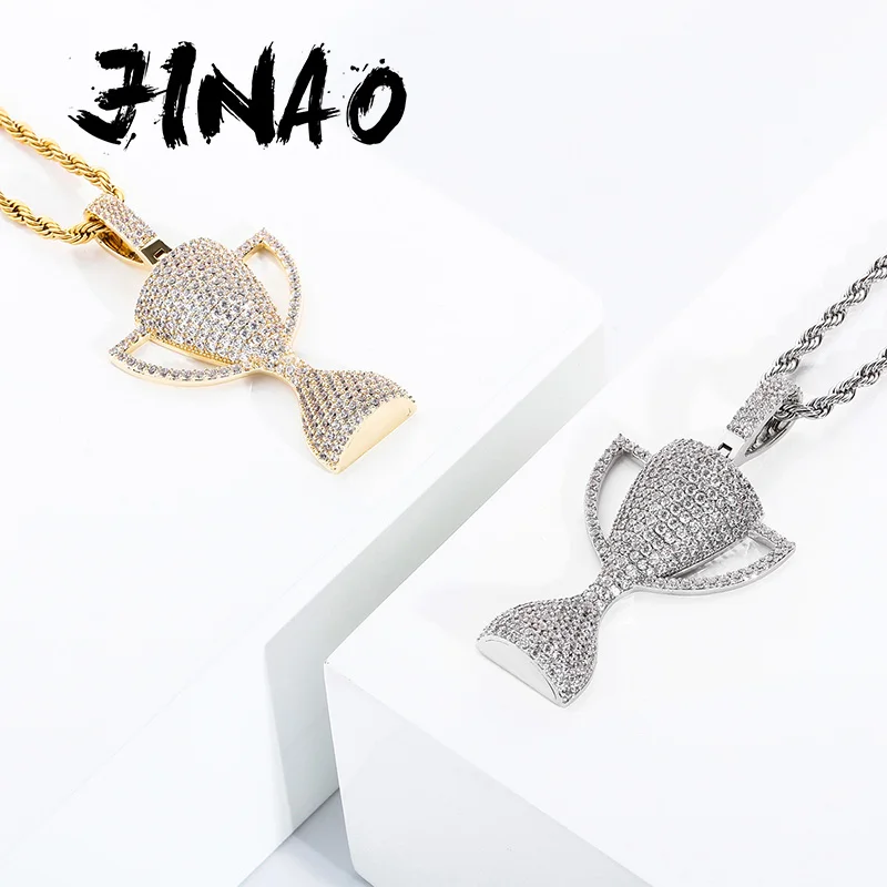 JINAO New Trophy Pendant Necklace Iced Out High Quality Cubic Zirconia Hip Hop Chain Jewelry For Gift Wen and Women