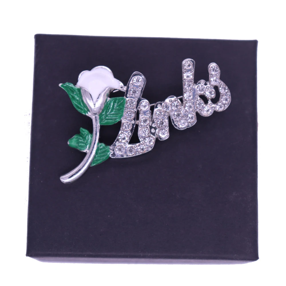 Metal White Green Enamel Rose Flower Sorority Incorporated Links Brooches Lapel Pin Women Party Gift Jewelry