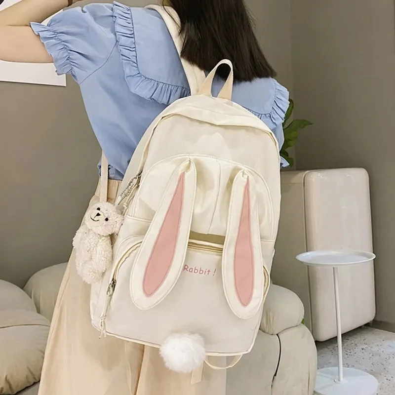 Cute Rabbit Girl School Backpack Female Large Capacity Kawaii Back Pack Mochila Pink Women Bagpack Nylon Cartoon Schoolbag