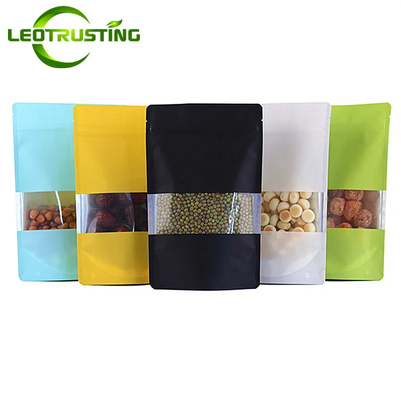 50pcs Thick Resealable Clear/Frosted Window Ziplock Packaging Bags Handmade Snack Sugar Coffee Tea Dried Fruit Gifts Pouches