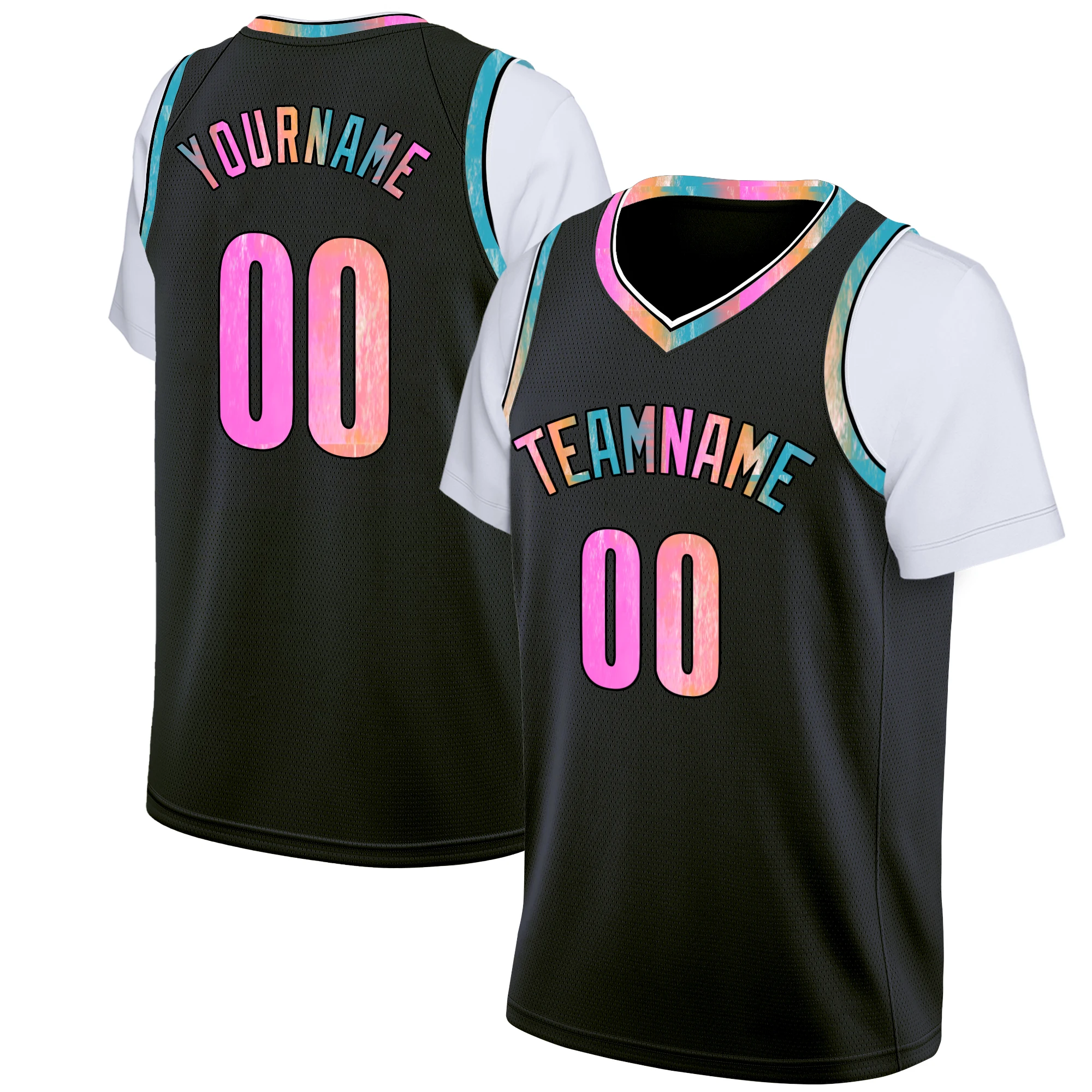 

Custom Basketball Jerseys Shirt Fake Two Piece Graffiti Print Running Warm-Up Shirt Casual Short-Sleeved Sweatshirt