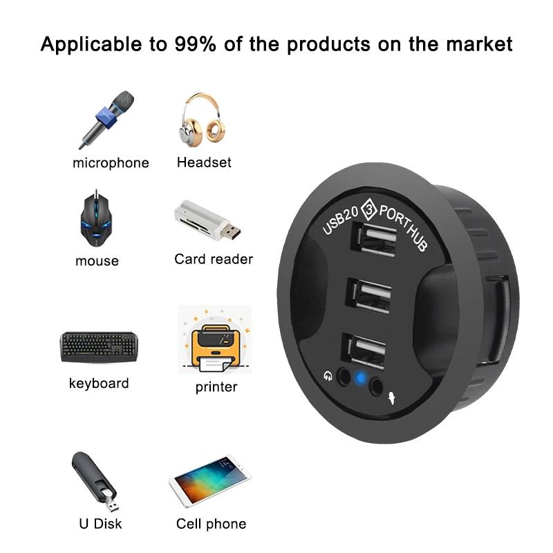 USB Hub USB 2.0 pulpit przelotka USB 2.0 Hub Audio uchwyt na biurko Adapter 3 Port do montażu w biurku Multi USB 2.0 porty