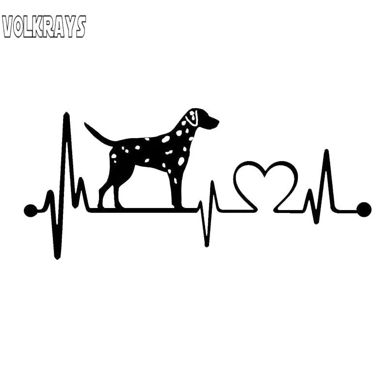 Volkrays Personality Car Sticker Dalmatian Heartbeat Dog Accessories Reflective Cover Scratches PVC Decal Black/Silver,6cm*17cm