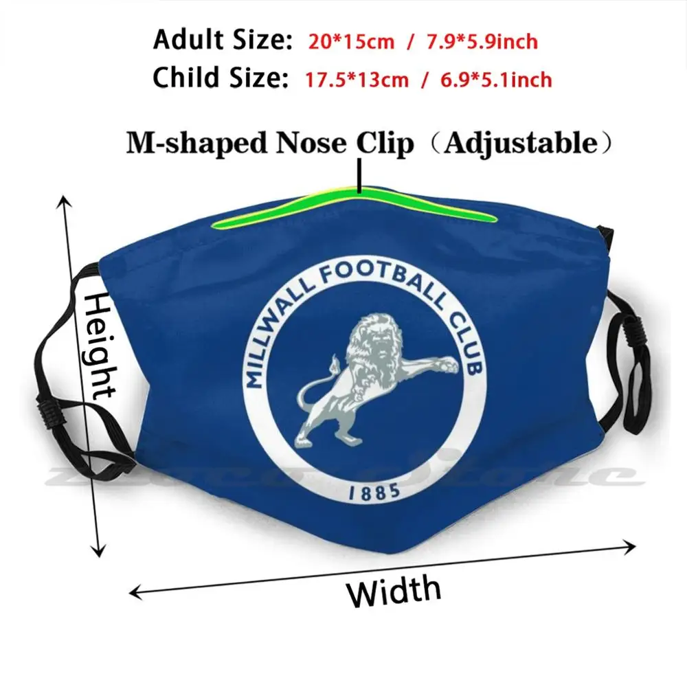 Millwall Mask Cloth Reusable Print Filter Washable Millwall Football England London