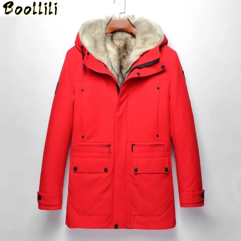 

2023 Parka Boollili Real Fur Coat Men Winter Jacket Natural Wolf Fur Coats Warm Outerwear Long Parkas Hombre