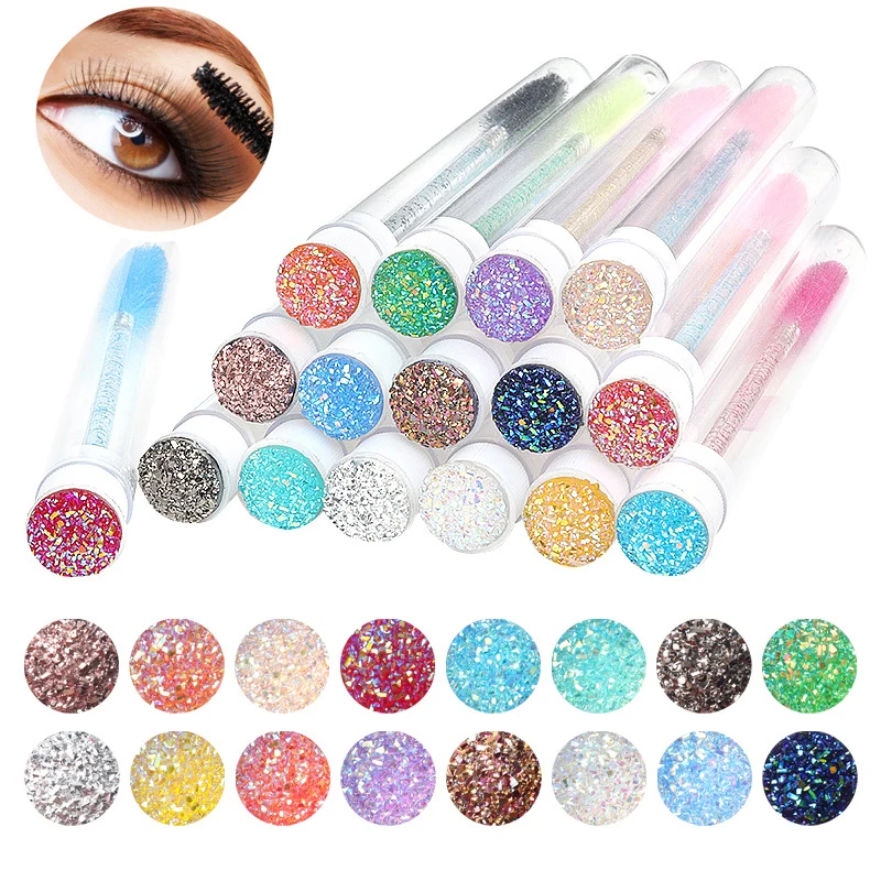 Mascara Wands Diamond Eyebrow Brush Dust-Proof Sparkling Bling Tube Disposable Eyelash Brush Reusable Crystal Eyelash Brush Kits