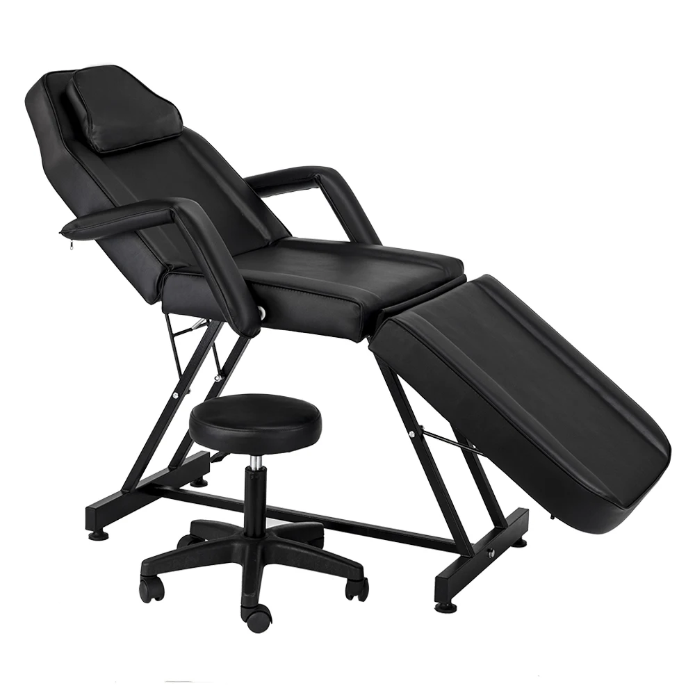 Dual-Purpose Barber Chair 183x60x72CM Adjustable Beauty Salon SPA Massage Bed Tattoo Chair with Stool Black[US-Depot]