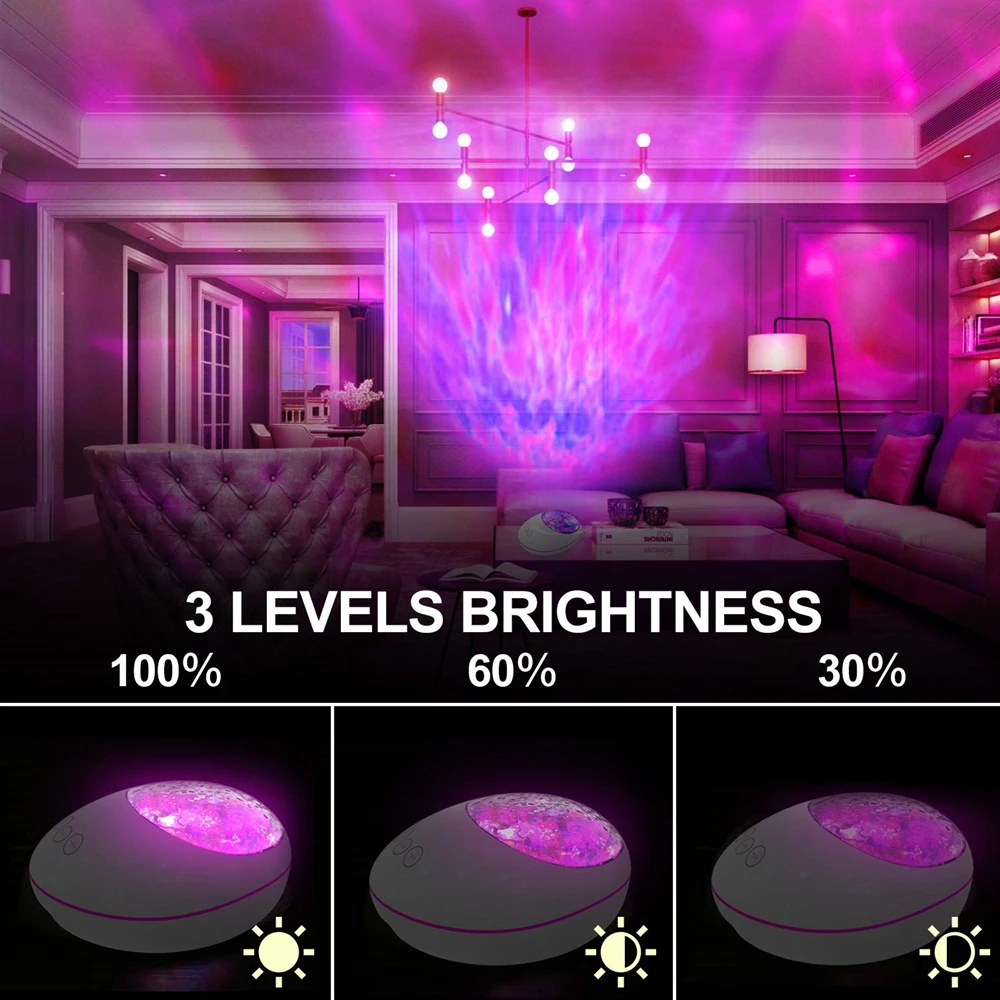 USB LED Night Lights Projector Lamp Ocean Wave Bluetooth Bedside Lamp 8 Colors Changing Music Player Remote Control Night Lamps