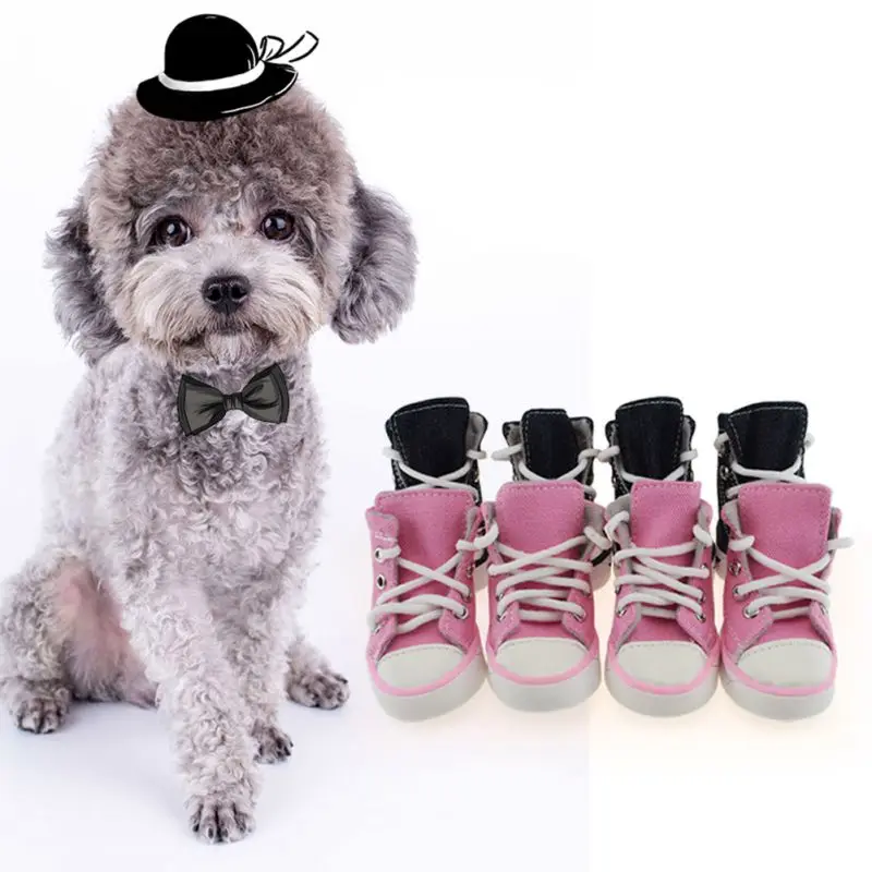 4pcs/set Waterproof Winter Canvas Pet Dog Shoes Anti-slip Rain Snow Boots Thick For Small Cats Puppy Chihuahua Socks Booties