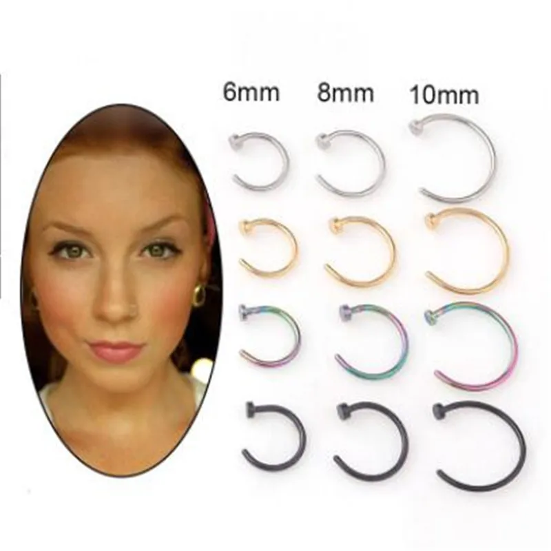 1pc 6/8/10mm Fake Nose Ring C Clip Lip Piercing Ring Stud Body Piercing Jewelry Earring Stainless Steel Helix Tragus Faux Septum