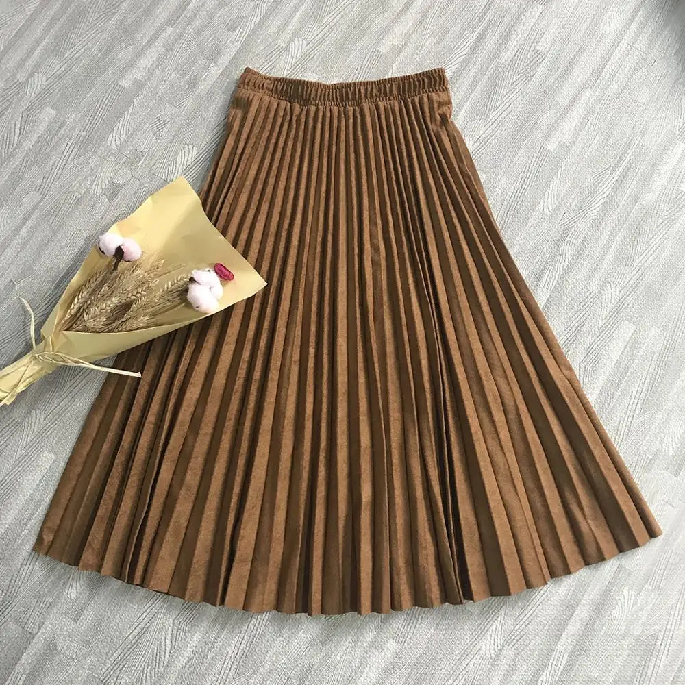 2024 Dwuwarstwowa wiosenna spódnica zamszowa dla kobiet Długie plisowane spódnice Top Marka Womens Saias Midi Faldas Vintage Women Midi Skirt — zdjęcie 6