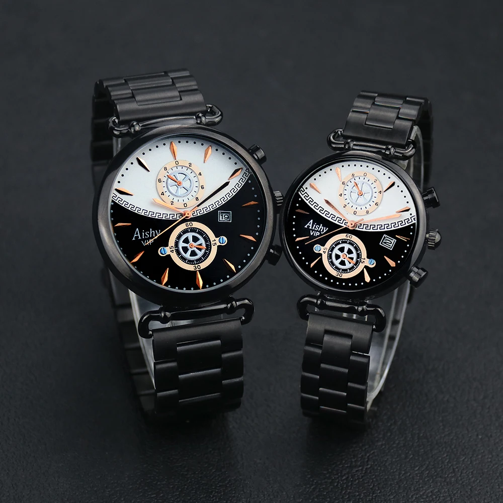 Free shipping  Steel Couple Watches Solid steel Strap Lover\'s fashion Watches Gold Watch Gifts for Men Women Pair watch Reloj