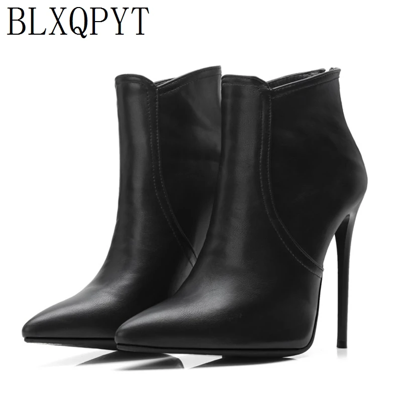 Autumn Winter Boots Women Pointed Toe Ankle Boots Thin Super High Heels12cm High Boots Sexy Pumps Women Shoes Big Size 34-48 S73