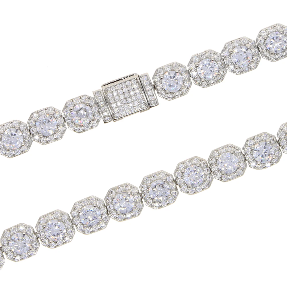 Iced Out Bling 5A Cubic Zirconia CZ Square Charm Bracelet 8mm Silver Color Tennis Chain Bangle Hip Hop Fashion Men Women Jewelry