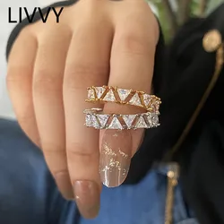 LIVVY New INS Simple Silver Color Luxury Geometric Zircon Rings For Women Fashion Wedding Party Jewelry Gifts