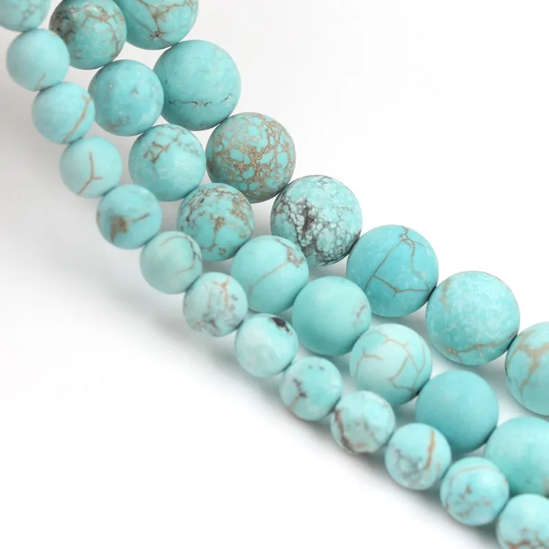 Natural Dull Polish Matte Blue Turquoises Stone Beads Forst Round Loose Howlite Beads For Jewelry Making DIY Perles 4 6 8 10mm