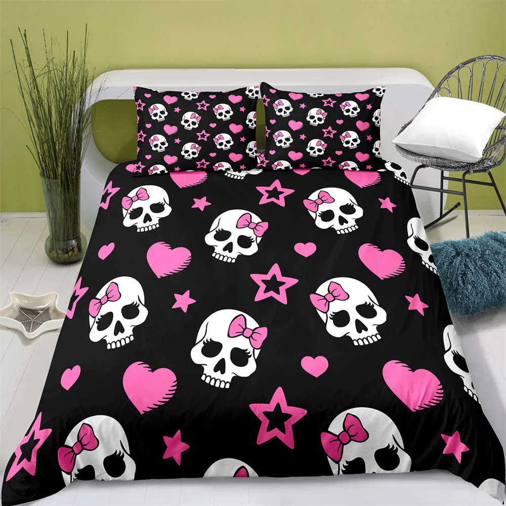 

Home Textiles Printed Dense Skeleton Bedding Quilt Cover & Pillowcase 2/3PCS US/AE/UE Full Size Queen Bedding Set