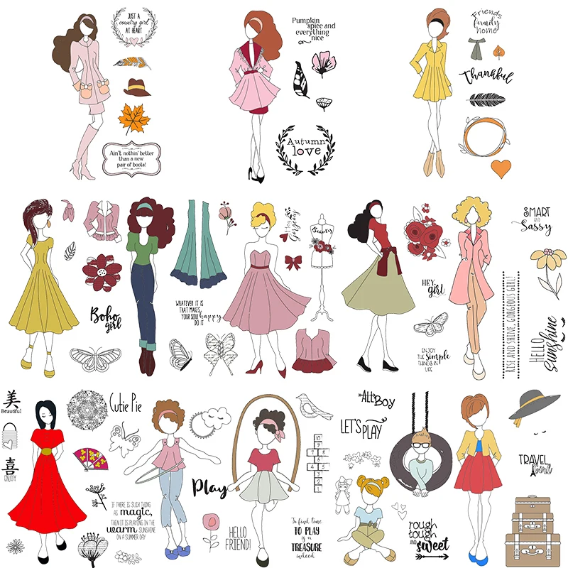 Fashion Women Costume Matching Transparent Clear Silicone Stamp Fashion Girls Photo Album Decorative Clear Stamp