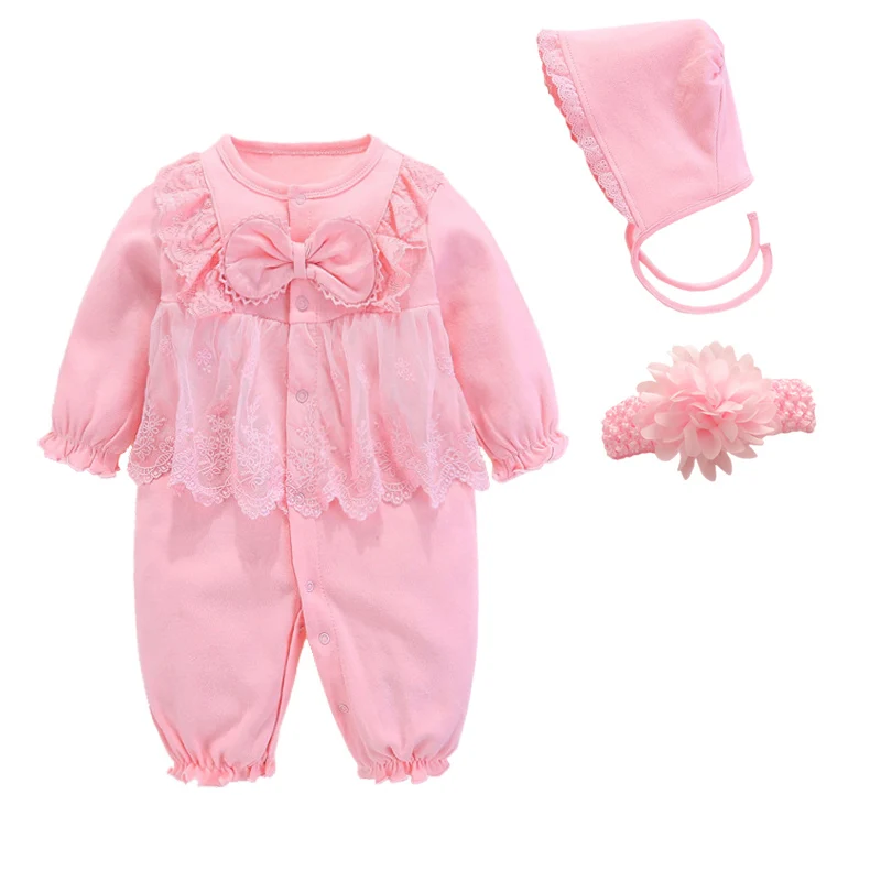 Newborn Baby Girl Clothes & Rompers 0 3 Months Cotton Long Sleeves Autumn Spring Pink Romper Baby Girl Socks 3 6 9 Months