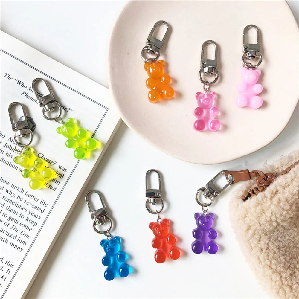 1Pcs Candy Color Gummy Bear Keychain For Women Cute Resin Bear Charms Keyring Fashion llavero Jewelry gifts for women