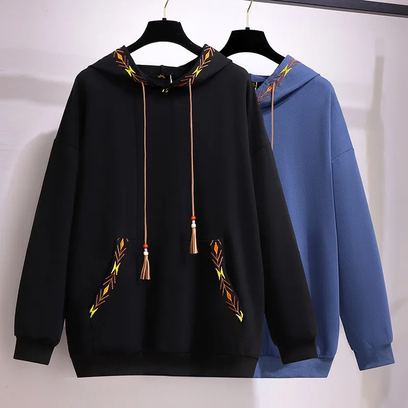 

2023 Fashion Hoodies Sweatshirts Women Spring Autumn Oversize Loose Embroidery Cotton Casual Tops Pullover Outerwear XXL-6XL