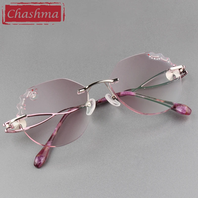 Chashma Prescription Glasses Women Titanium Rhinestones Tint Color Lenses Fashion Eyeglasses Frames Recipe Rimless Eyewear Gafas