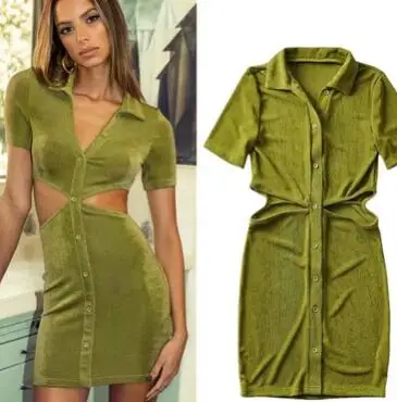 Sexy Mini Hollow-out Sheath Dress Women Club Party Dress Turn-Down Collar Button Short Dresses Female Elegant Shirt Vestidos