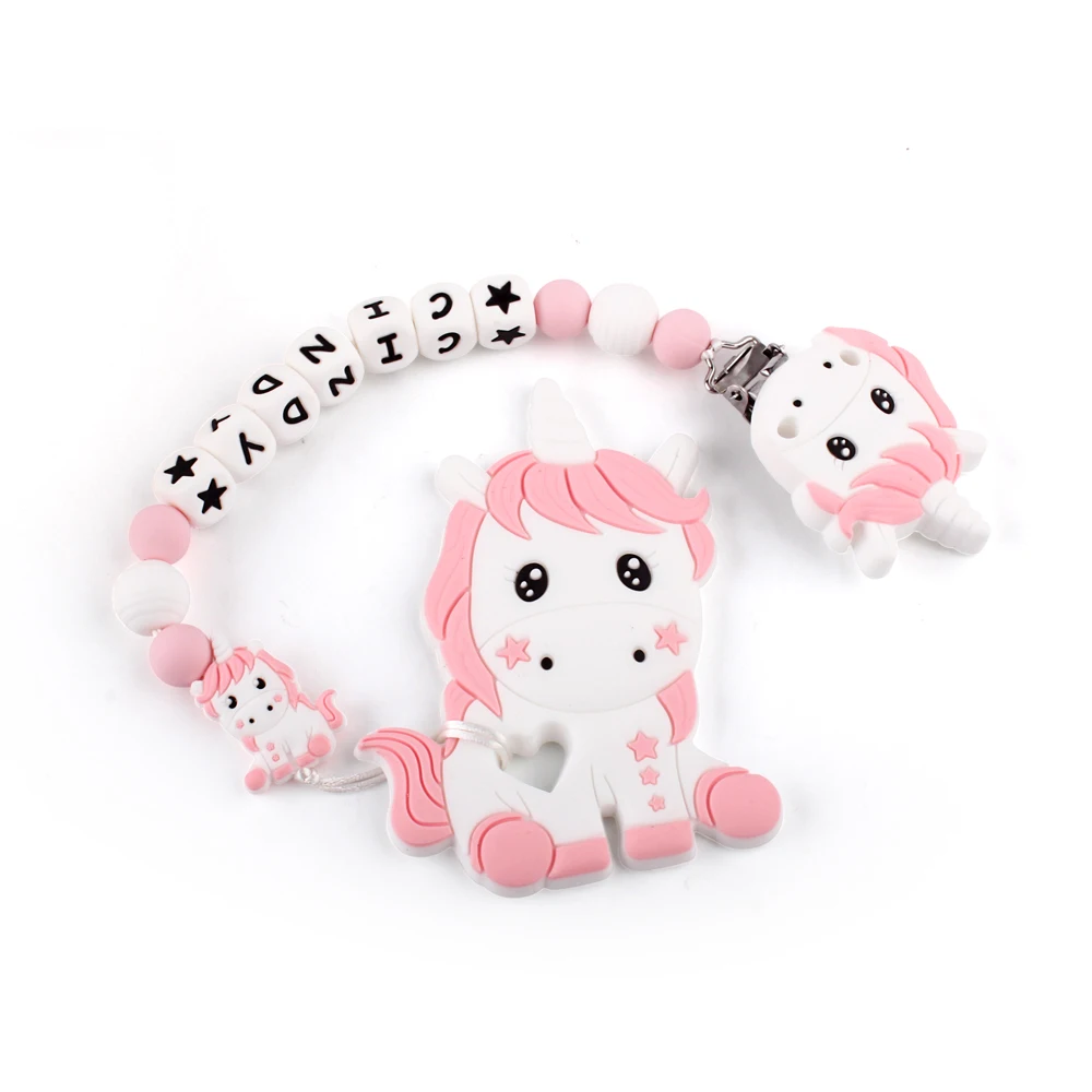 Baby Silikon Schnuller Beißring Perlen Clips Mini Einhorn Bär Food Grade Baby Kauen Zahnen Krankenschwester Cartoon Tiere DIY Dummy Kette