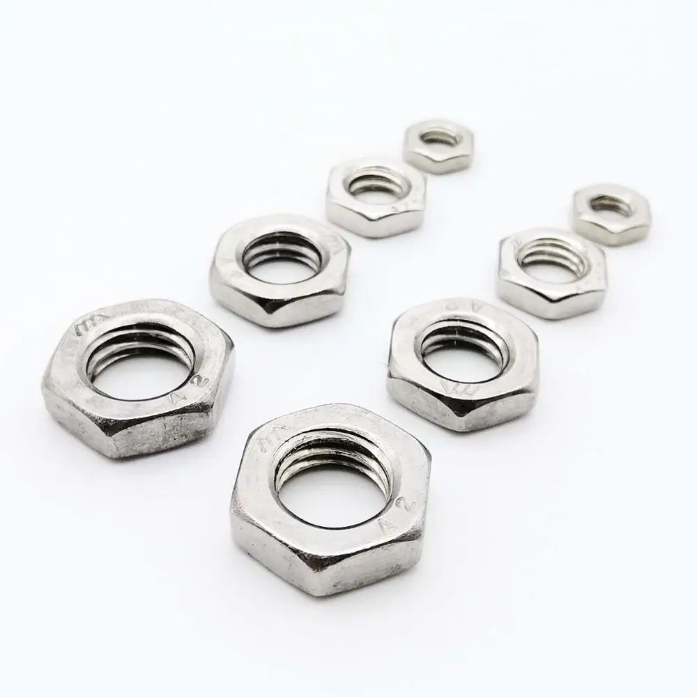 2/25pcs M2 M2.5 M3 M4 M5 M6 M8 M10 M12 M14 M16 304 A2-70 Stainless Steel Flat Hex Hexagon Thin Nut Jam Nut DIN439 GB6172