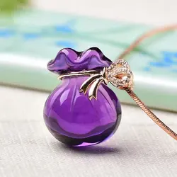 Genuine Natural Rose Quartz Citrine Amethyst Quartz Purse Pendant Necklace 18x12mm For Women Men Jewelry AAAAA