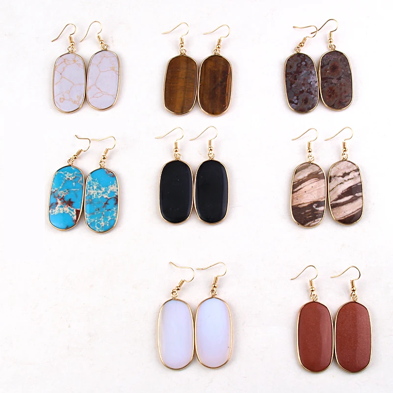 Hot Fashion Rectangle Natural Stone Earring Gary and Pink Women Drop Earrings