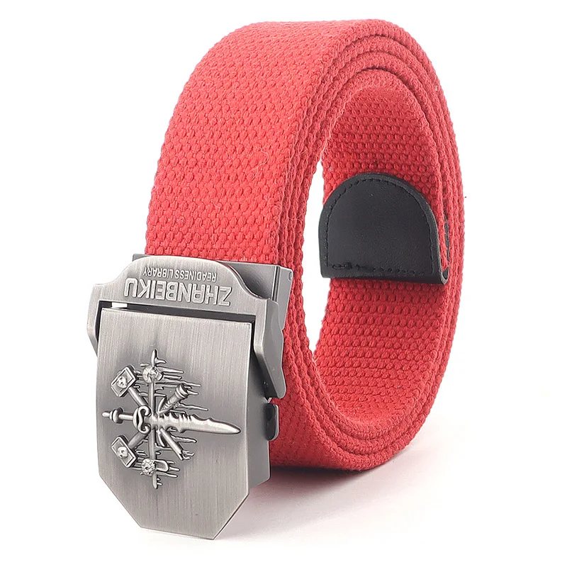 Belt For Jeans Plus Size Automatic Buckle Canvas Cowboy Women Ladies Belts Waistband White Black Red Male Waist Skull Belt