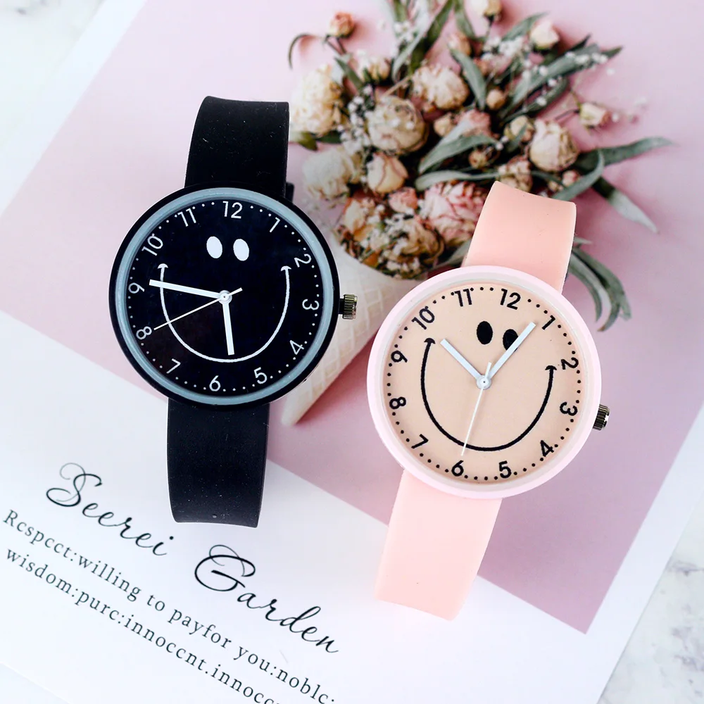 Fashion Dipotong Tersenyum Gadis Jam Tangan Anak-anak Rubber Strap Kuarsa Permen Warna Anak-anak Menonton Jam Tangan Clock Reloj Relogio Feminino