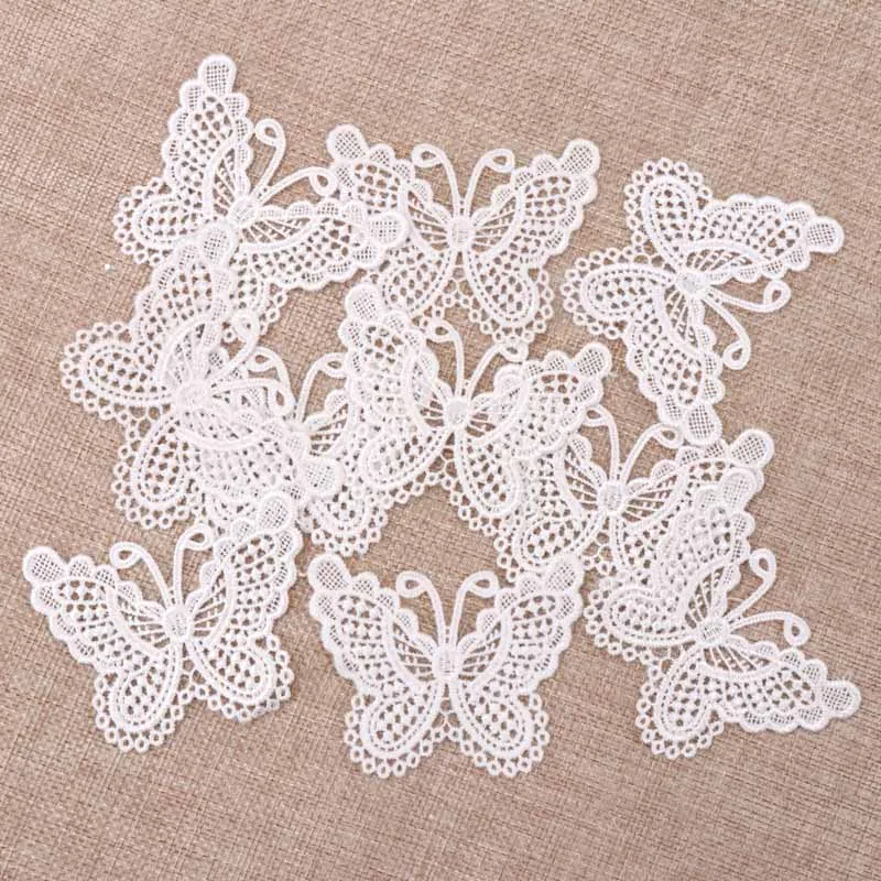 20pcs Butterfly Shaped Hollow Lace Garment Accessories Applique Mesh Trim Sew On Guipure Lace Fabric for Decoration 75x50mm