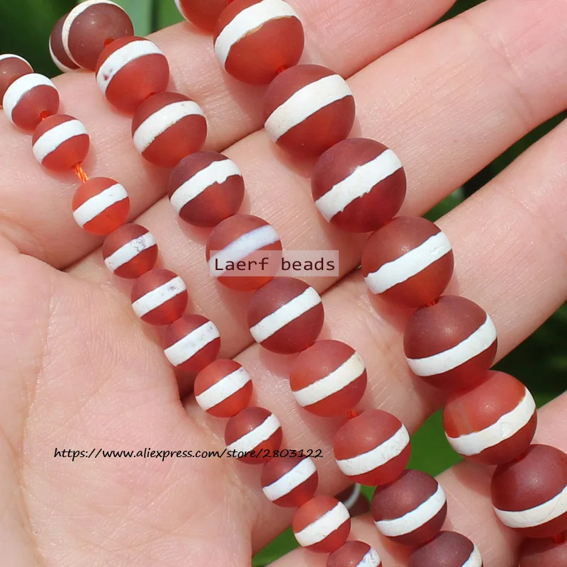 Natural Matte/Frost Red 1Line Dzi Agate 6-10mm Round space beads, For DIY Necklace Bracelet Jewelry Making !