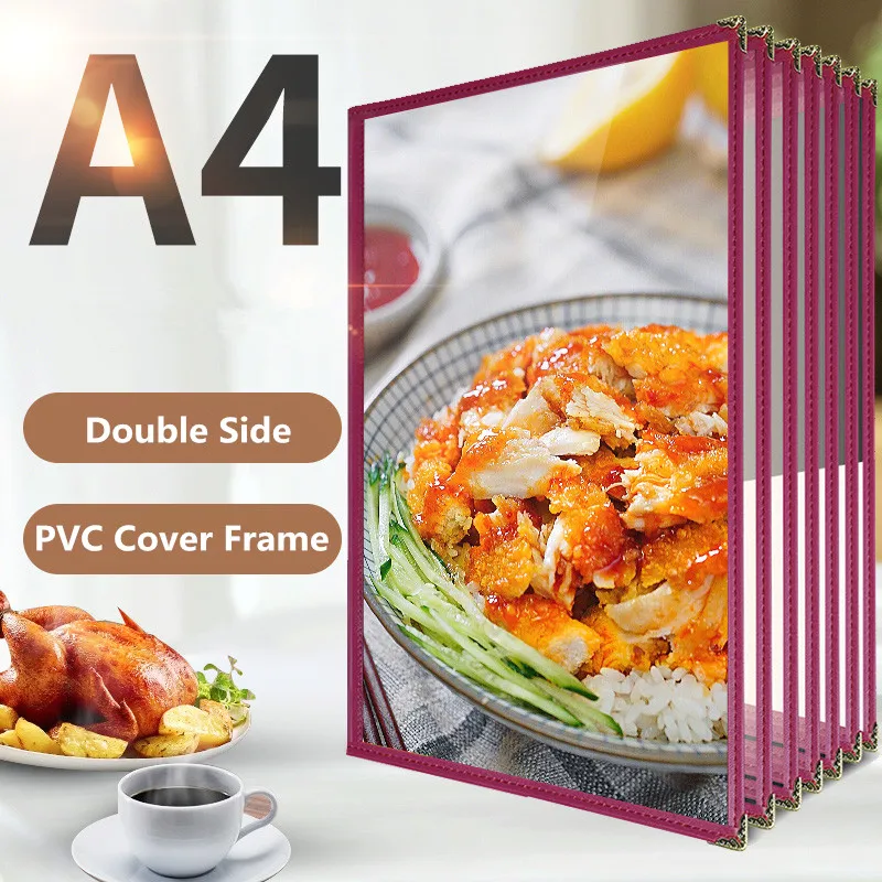 A4 Restaurant Menu Covers/Fits Menu Paper Holder Covers Leather Book Style Double View Leather Menu Holder Covers