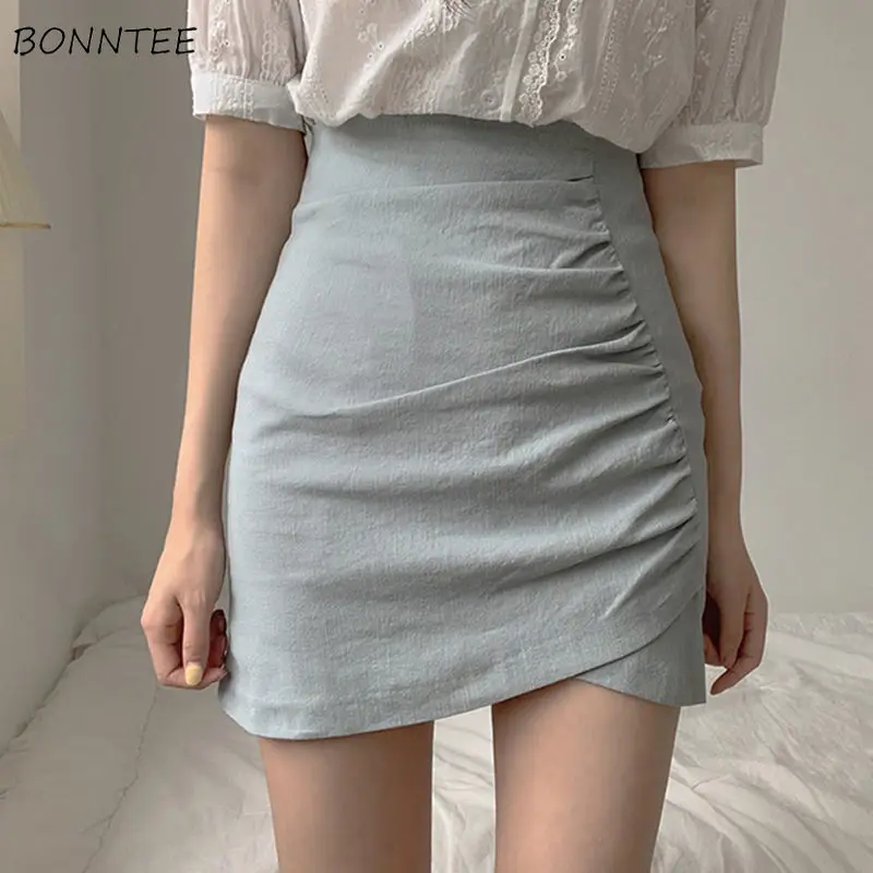 

Skirts Women Solid High Waist Ruffles Comfortable Retro Mini Korean Style for Lady Trendy Pencil Skirt Asymmetrical Ins Popular