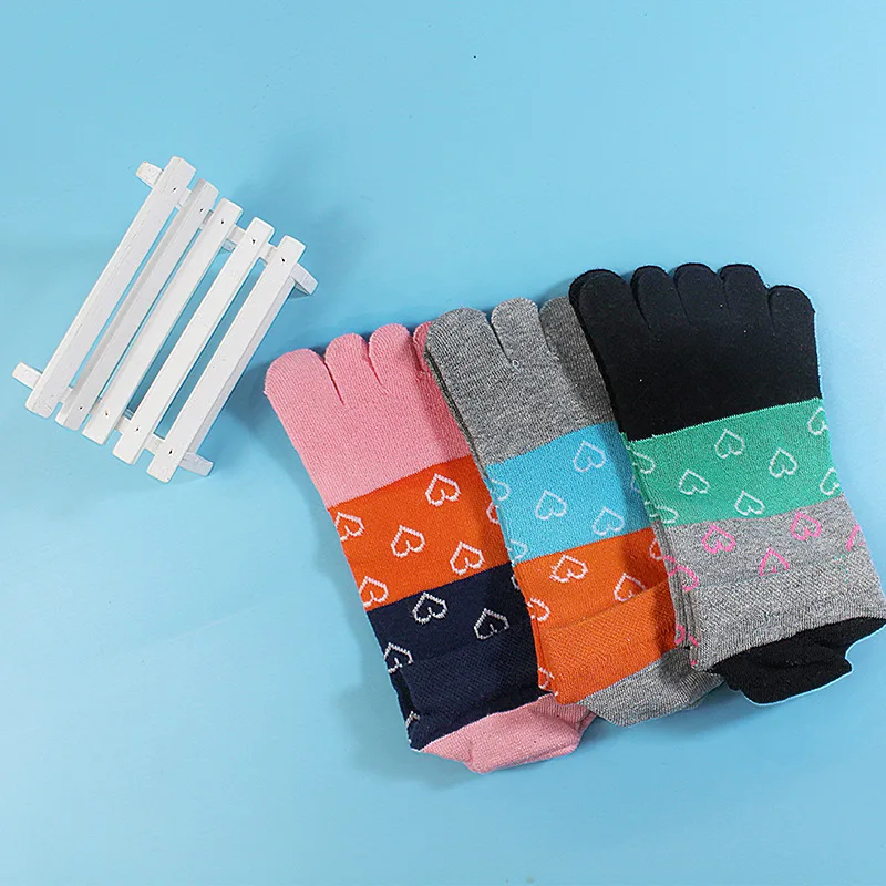 Chaussettes en pur coton à cinq doigts pour femmes et filles, 1 paire, socquettes mignonnes, à grandes rayures, bateau, avec orteils, nouveauté,