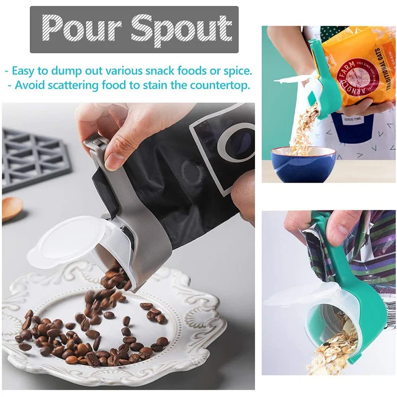 1pcs Food Storage Bag Sealing Clips Plastic Cap Sealer Clip With Pour Spouts Snack Candy Storage Fresh Clamp Kitchen Organizer