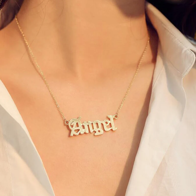 Hot Sale Fashion Stainless Steel Name Necklace Personality Silver Color Letter Gold Necklace Pendant Nameplate Jewelry Gift 2021