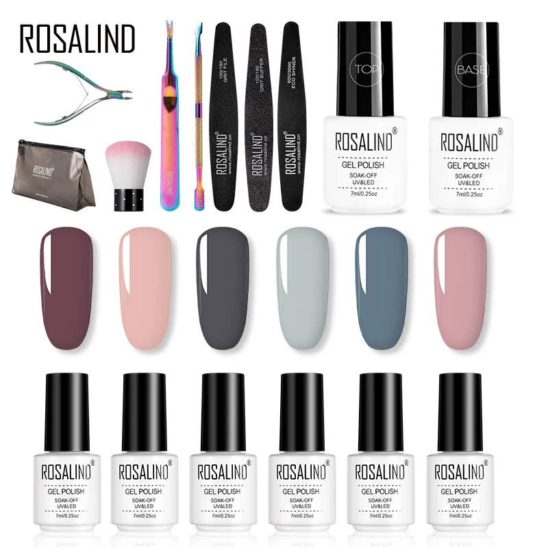 ROSALIND-Juego de Herramientas de manicura para uñas, Kit para pulir, Base de aceite, bolsa superior de esmalte de Gel, lámpara LED UV de 24W