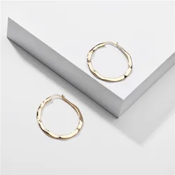 Gold Silver Color Hammered Surface Oval Round Big Hoop Earring Copper Brass Statement Earrings for Women