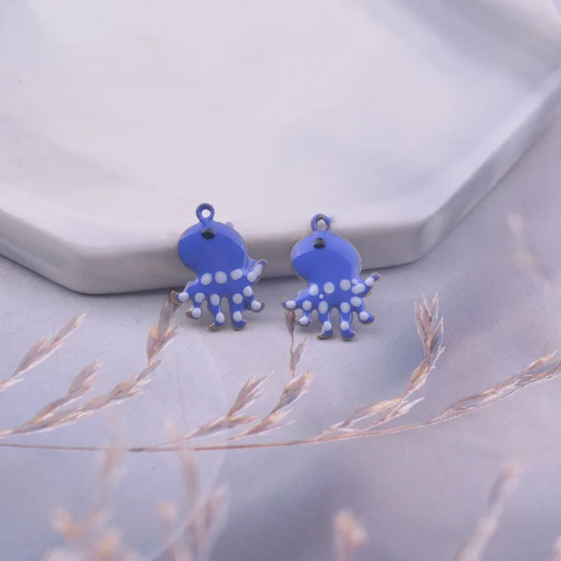 30pcs  11*14mm Double Faced Enamelled Octopus Charms Animal Pendant  Diy Jewelry Accessories