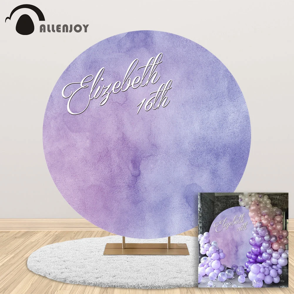 

Allenjoy Watercolour Purple Circle round Backdrop Cover Happy Birthday Party Wedding Bridal Background Photowall Photocall Decor