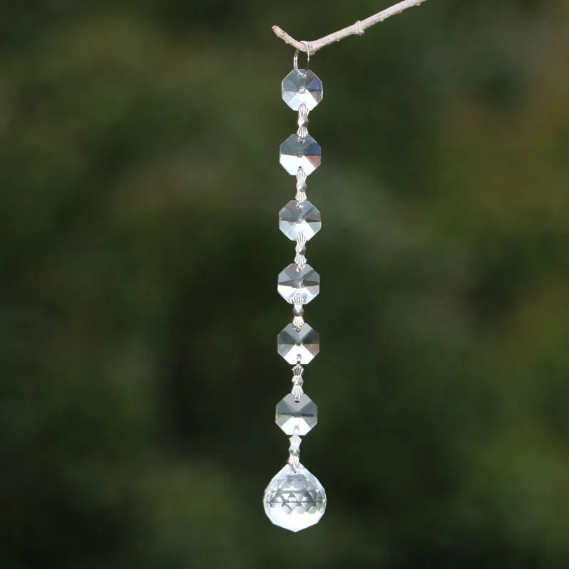 

Hanging Crystal Lamp Prism Parts Pendant with Octagon Beads Chandelier Decor Lighting Parts Accessories