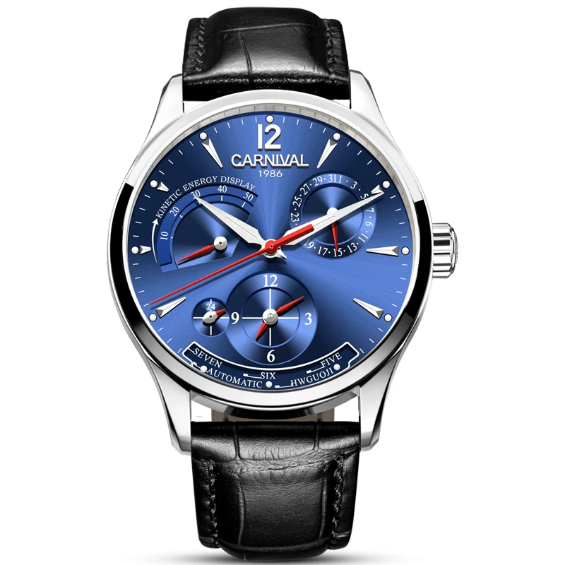 

Montre Homme CARNIVAL Blue Multifunction Automatic Watch Energy Display Calendar 24hours Waterproof Dual Time Zone Watch for Men