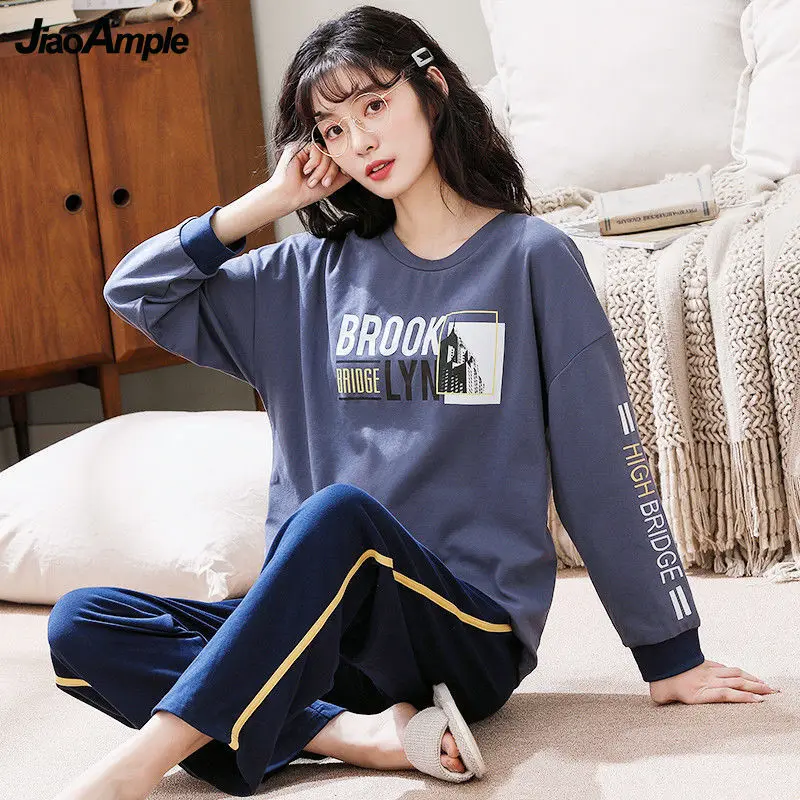 

Women's Pajamas Suit 2021 Autumn Winter New Trousers Cotton Pijamas 2 Piece Female Cute Nightwear Sleepwear Casual Home Clothes